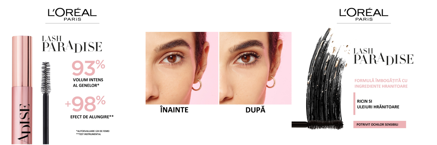 Mascara pentru volum si alungire Lash Paradise, 01 Black, 6.4 ml, Loreal Paris